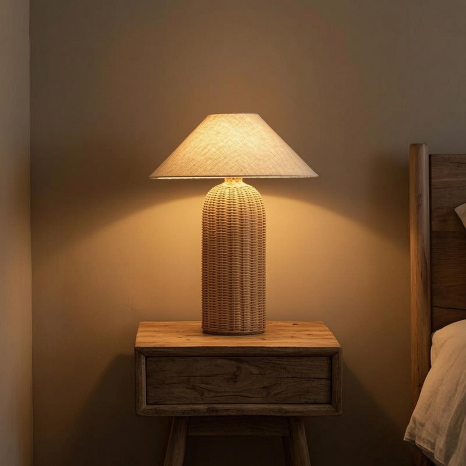 Bedside Lamp Rattan Base Fabri - Lighting Decor Room recension och pris
