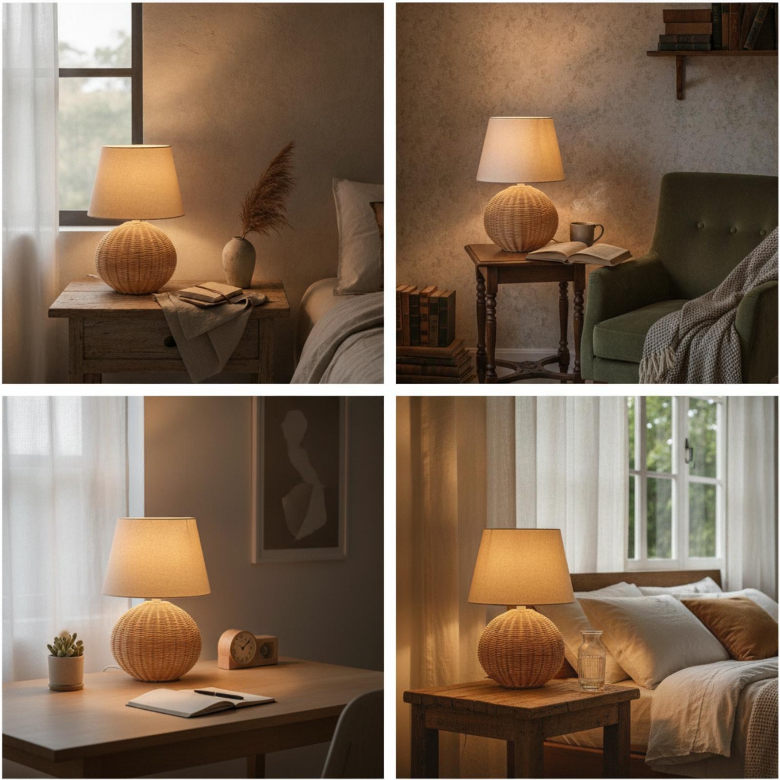 Bedside Lamp Rattan Base Fabri - Lighting Decor Room recension och pris