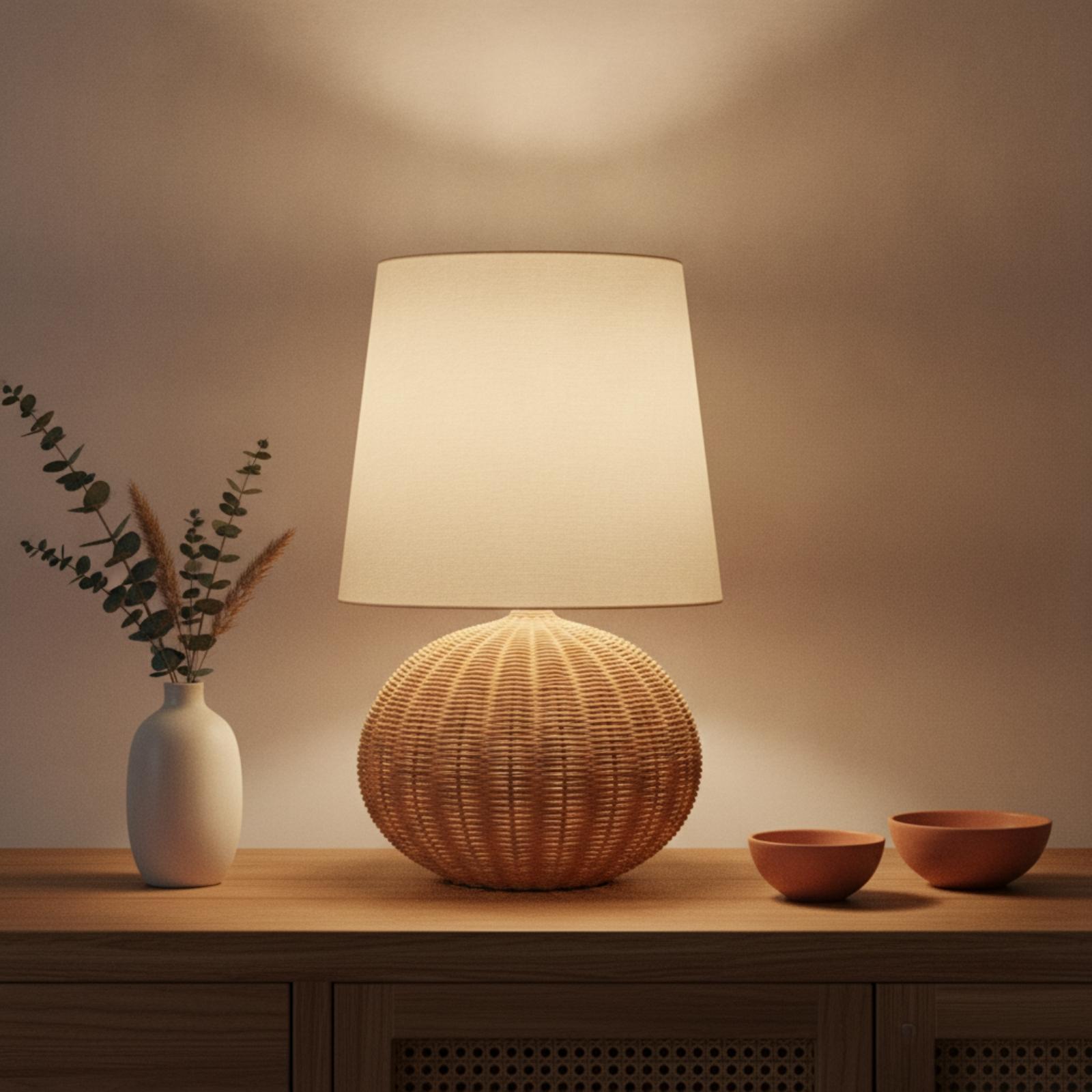 Bedside Lamp Rattan Base Fabri - Lighting Decor Room recension och pris