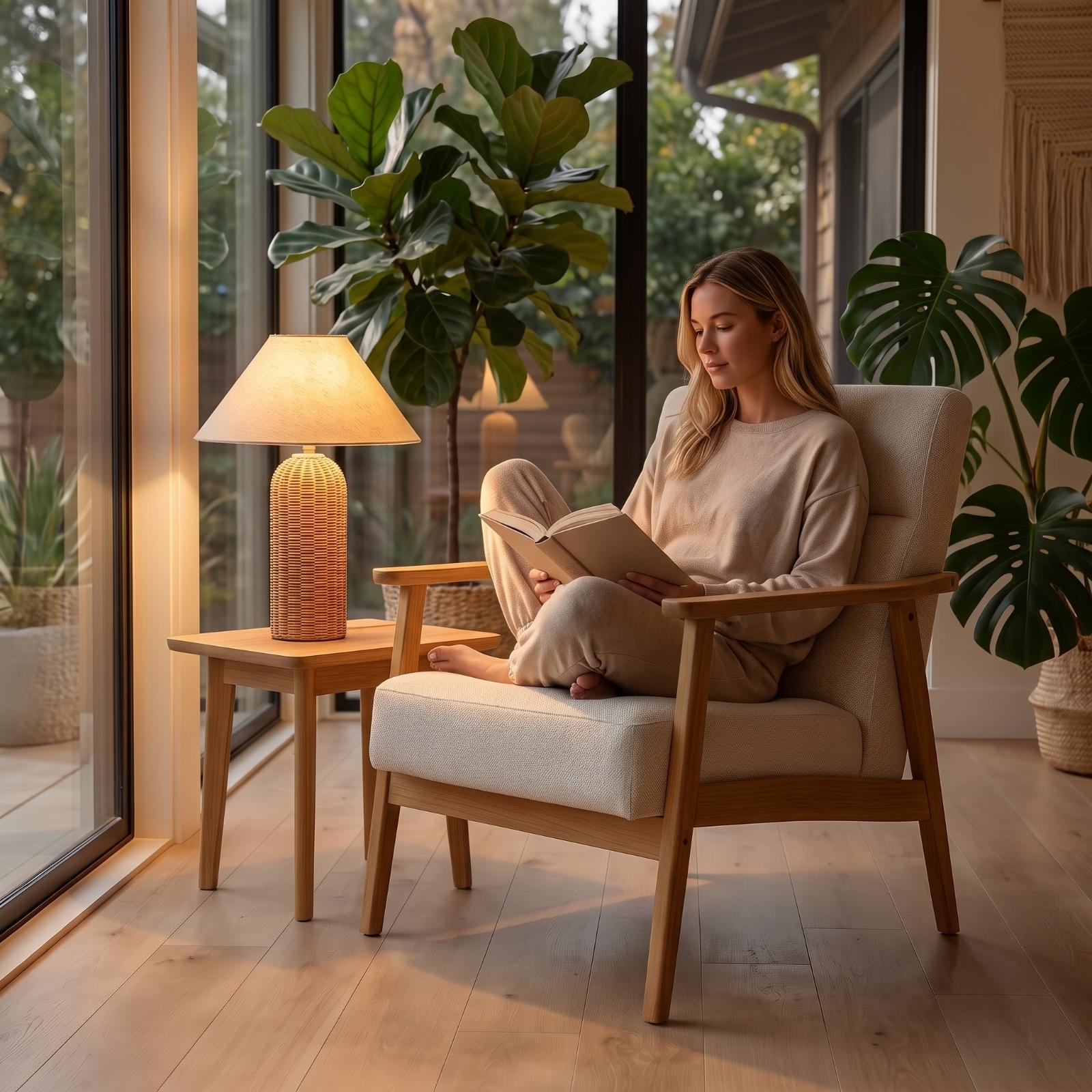 Bedside Lamp Rattan Base Fabri - Lighting Decor Room recension och pris