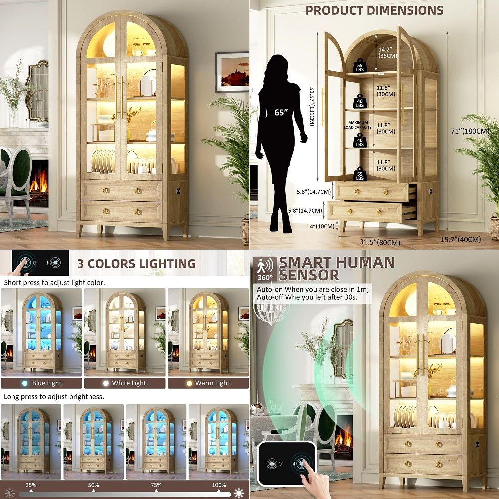 71 Arched Curio Cabinet with G - Lighting & Home Decor Studio recension och pris