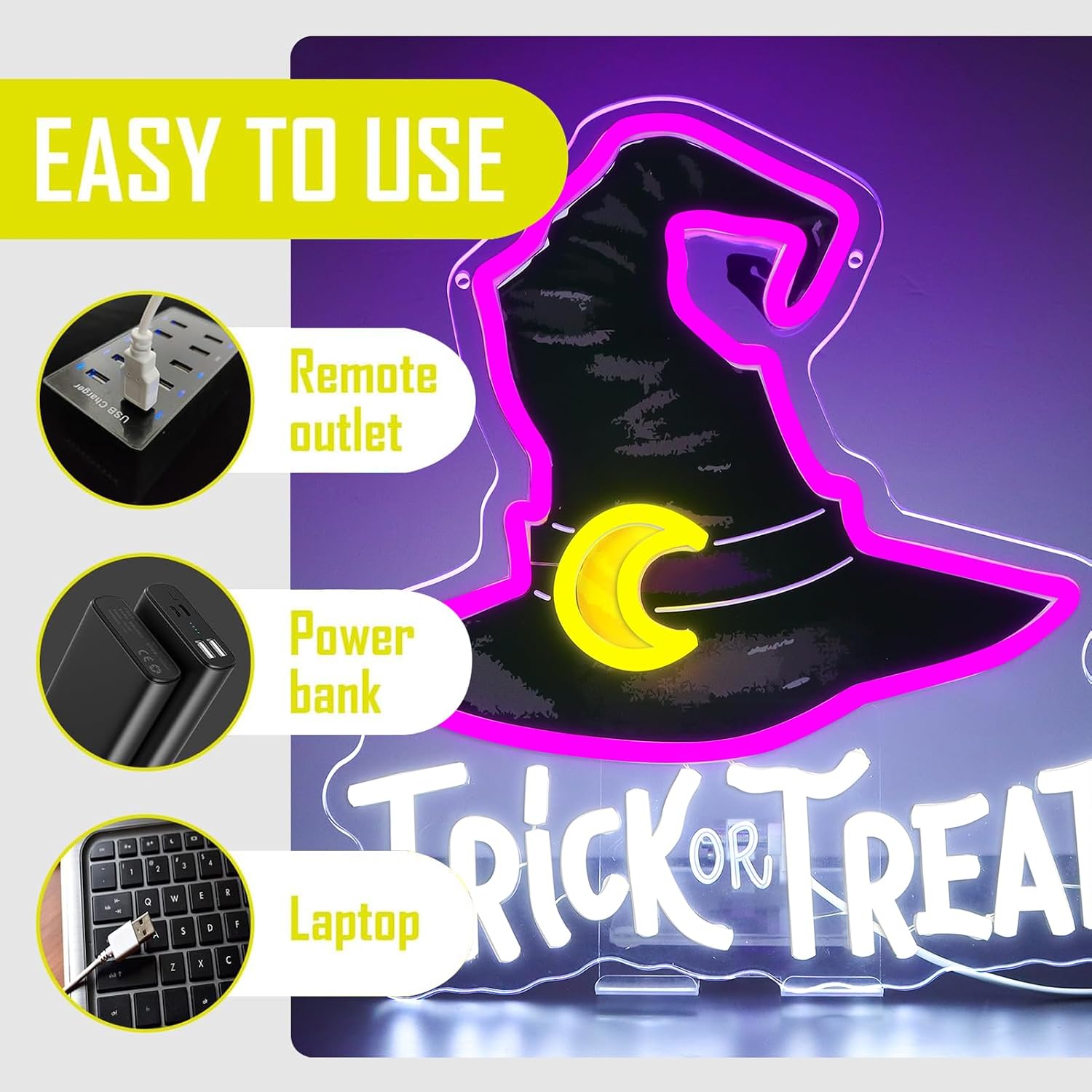 Trick Or Treat Witch Hat Neon  - Home Decor Lighting Tricks recension och pris