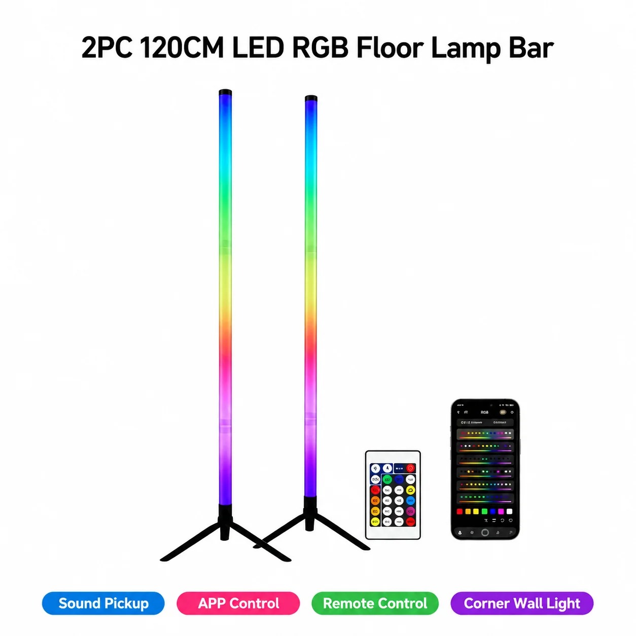 2PCS 120CM RGB Floor Lamp, Sou - Lighting Decor Room recension och pris