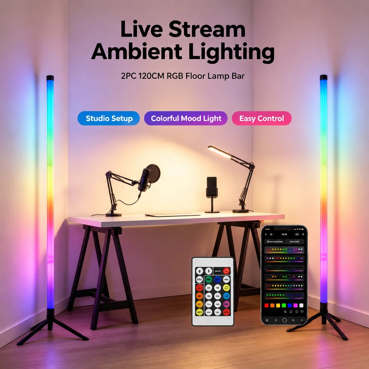 2PCS 120CM RGB Floor Lamp, Sou - Lighting Decor Room recension och pris